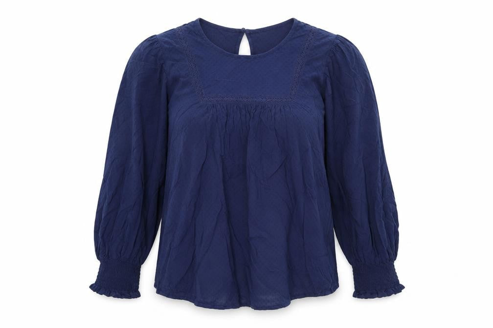 Marks & Spencer Womens Blue Viscose Basic T-Shirt Size 10 Crew Neck - Embroidered