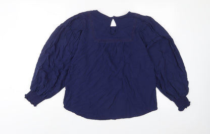 Marks & Spencer Womens Blue Viscose Basic T-Shirt Size 10 Crew Neck - Embroidered