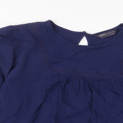 Marks & Spencer Womens Blue Viscose Basic T-Shirt Size 10 Crew Neck - Embroidered