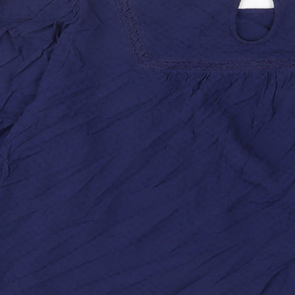 Marks & Spencer Womens Blue Viscose Basic T-Shirt Size 10 Crew Neck - Embroidered