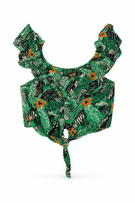 New Look Womens Green Geometric Viscose Cropped Blouse Size 10 Off the Shoulder