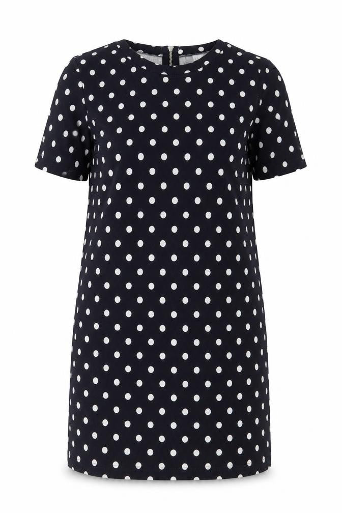 H&M Womens Blue Polka Dot Polyester Sheath Size 16 Crew Neck Zip