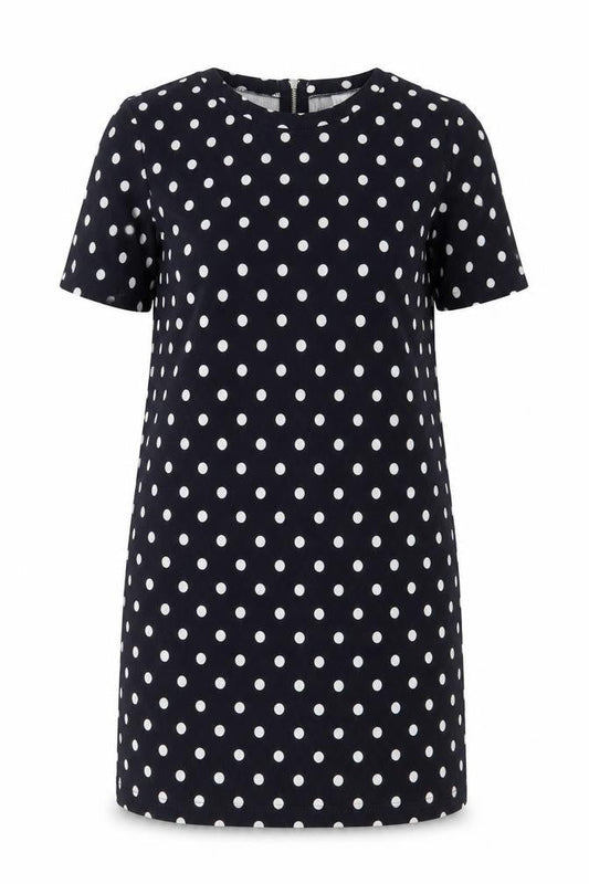 H&M Womens Blue Polka Dot Polyester Sheath Size 16 Crew Neck Zip