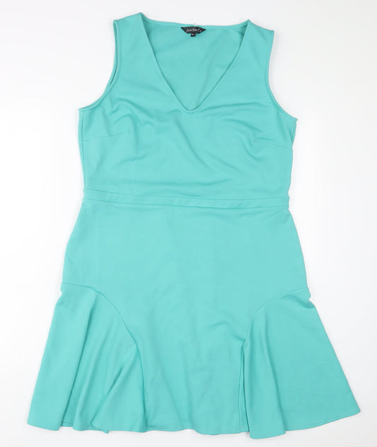 Scarlett B Womens Blue Polyester Fit & Flare Size 18 V-Neck Pullover - Pleated