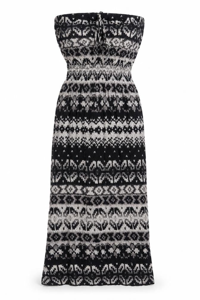 Love Womens Grey Geometric Viscose A-Line Size M Off the Shoulder Pullover - M/L