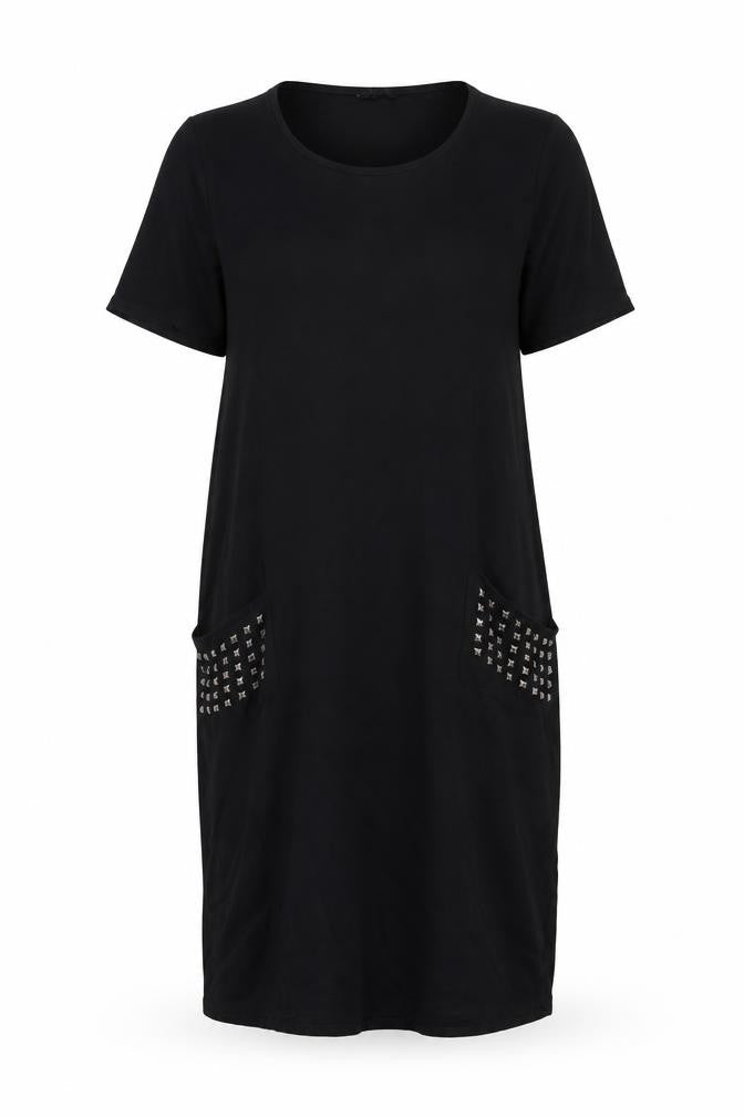 Roman Womens Black Viscose Sheath Size 14 Scoop Neck Pullover - Studded