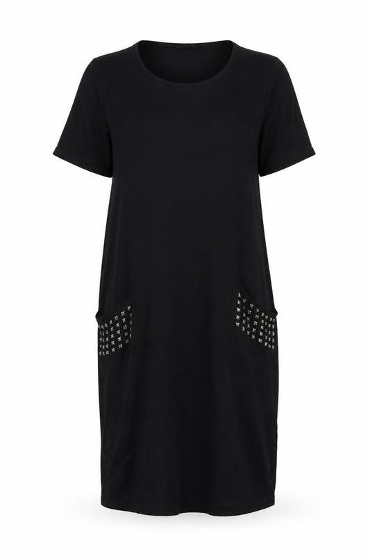 Roman Womens Black Viscose Sheath Size 14 Scoop Neck Pullover - Studded