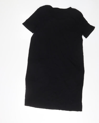 Back view of Roman women’s black viscose sheath, size UK 14, scoop neck pullover - studded