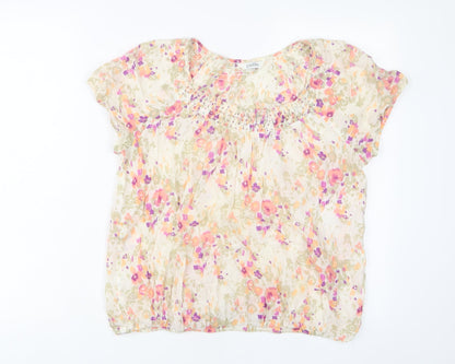 BHS Womens Multicoloured Geometric Cotton Basic T-Shirt Size 14 Scoop Neck - Sequins