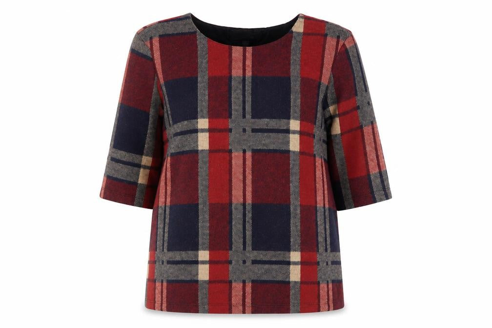 Topshop Womens Multicoloured Plaid Polyester Basic T-Shirt Size 8 Crew Neck
