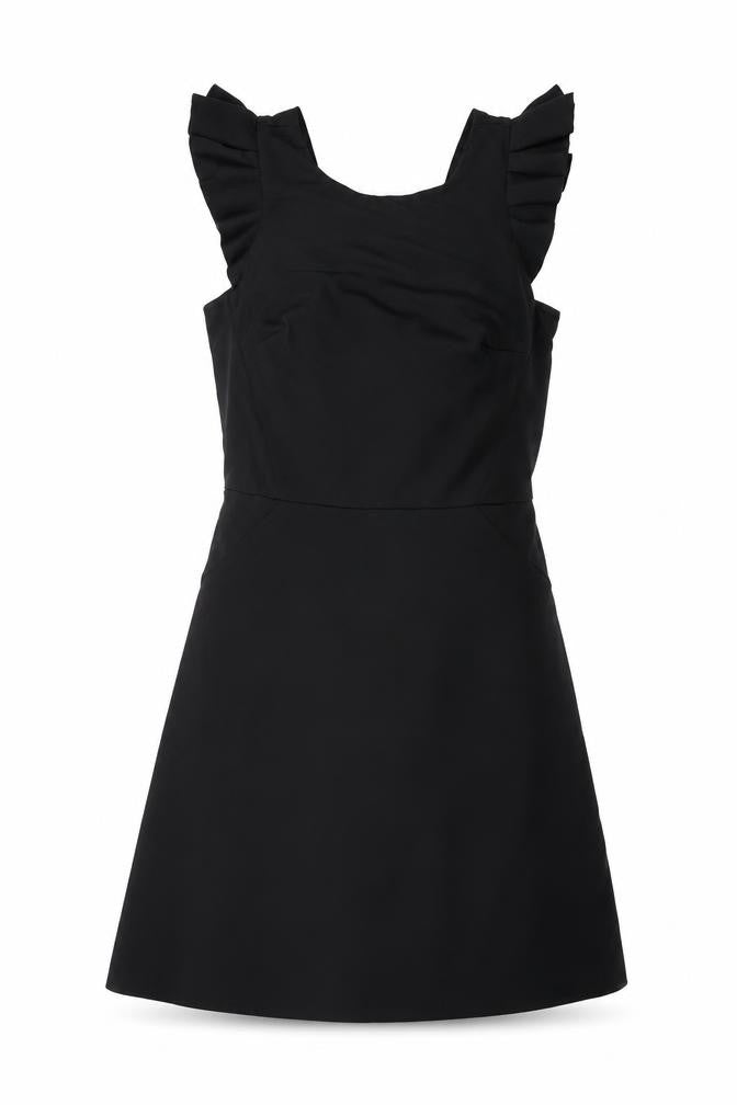 Topshop Womens Black Polyester A-Line Size 8 Boat Neck - Frill
