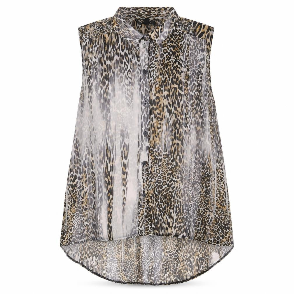 Topshop Womens Multicoloured Animal Print Polyester Basic Button-Up Size 14 Collared