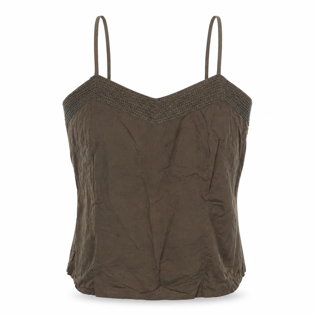 Monsoon Womens Green Cotton Cropped Tank Size 12 V-Neck - Beaded