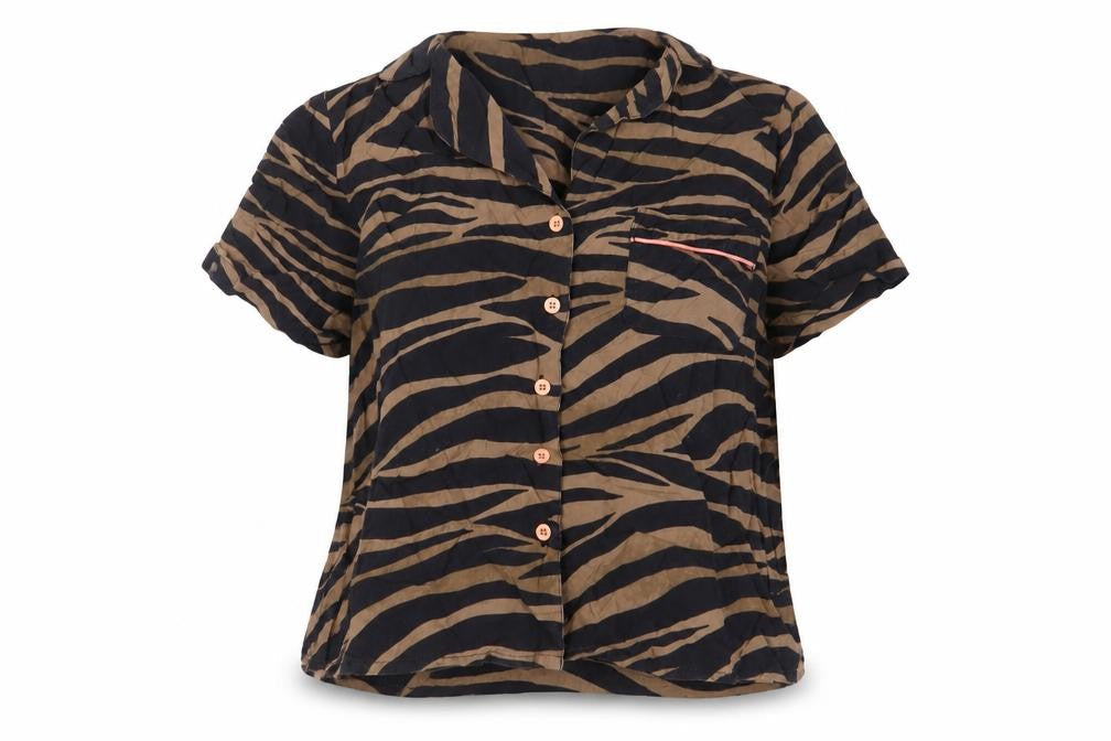 ASOS Womens Brown Animal Print Viscose Basic Button-Up Size 8 Collared