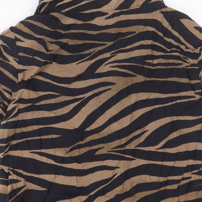 Brand and care label for ASOS women’s brown animal print viscose basic button-up, size UK 8, collared