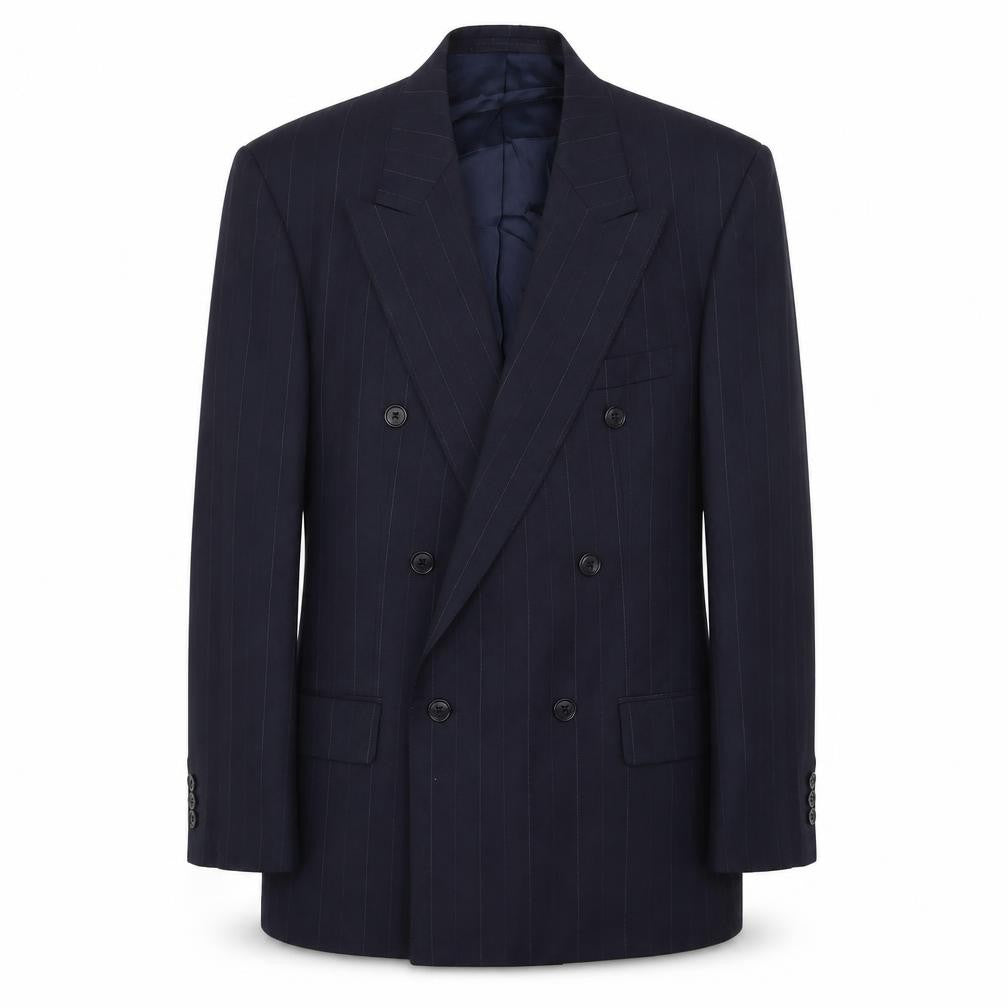 Lino Vierra Mens Blue Striped Polyester Jacket Suit Jacket Size 40 Regular