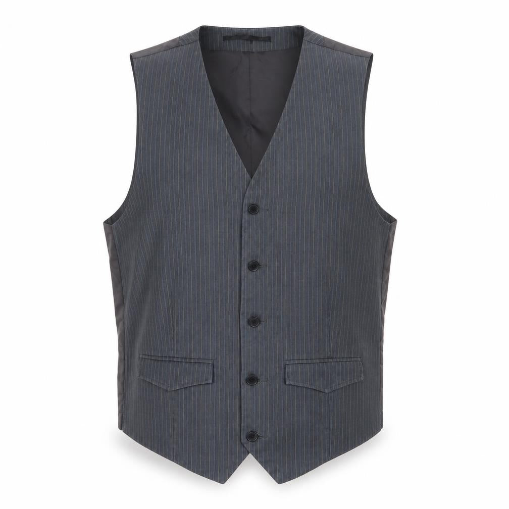 Blue Inc Mens Grey Striped Polyester Jacket Suit Waistcoat Size M Regular