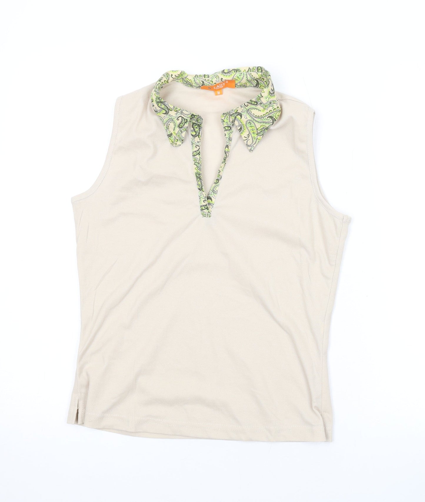 Lady Womens Beige Polyester Basic Tank Size M Collared
