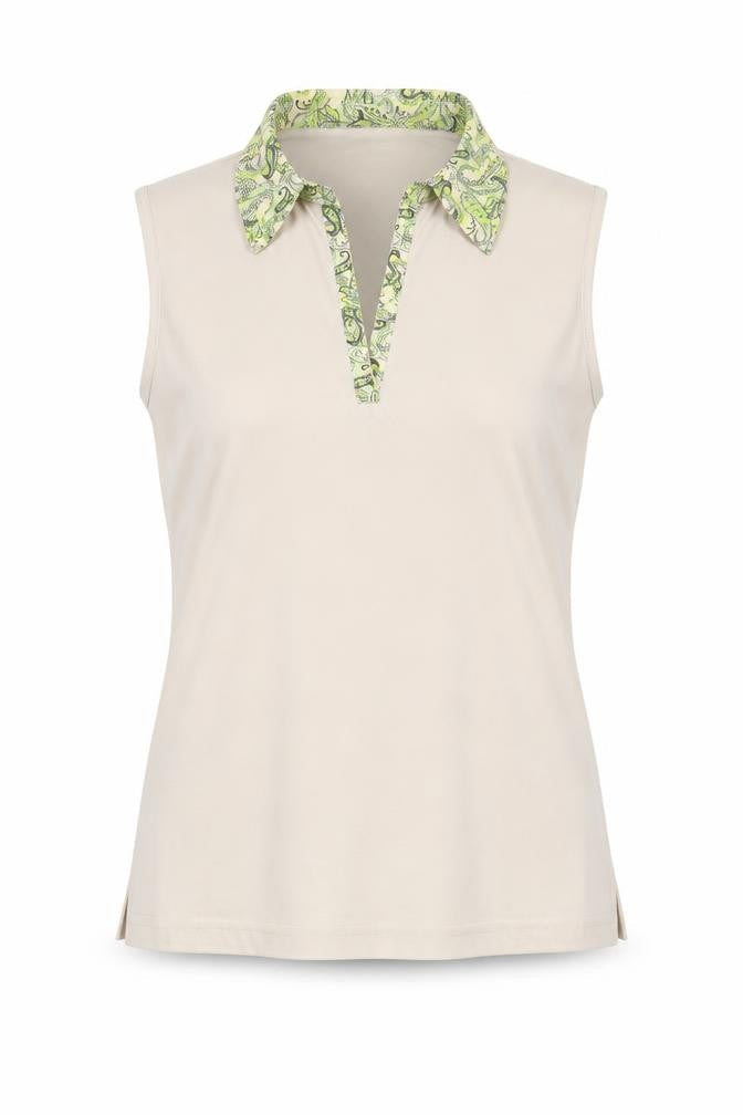 Lady Womens Beige Polyester Basic Tank Size M Collared