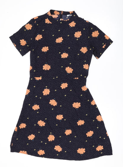 Sweewë Womens Blue Polka Dot Polyester Mini Size M Round Neck Button