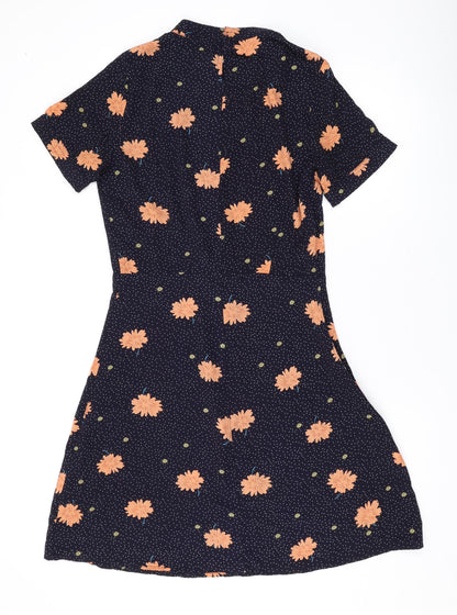 Sweewë Womens Blue Polka Dot Polyester Mini Size M Round Neck Button