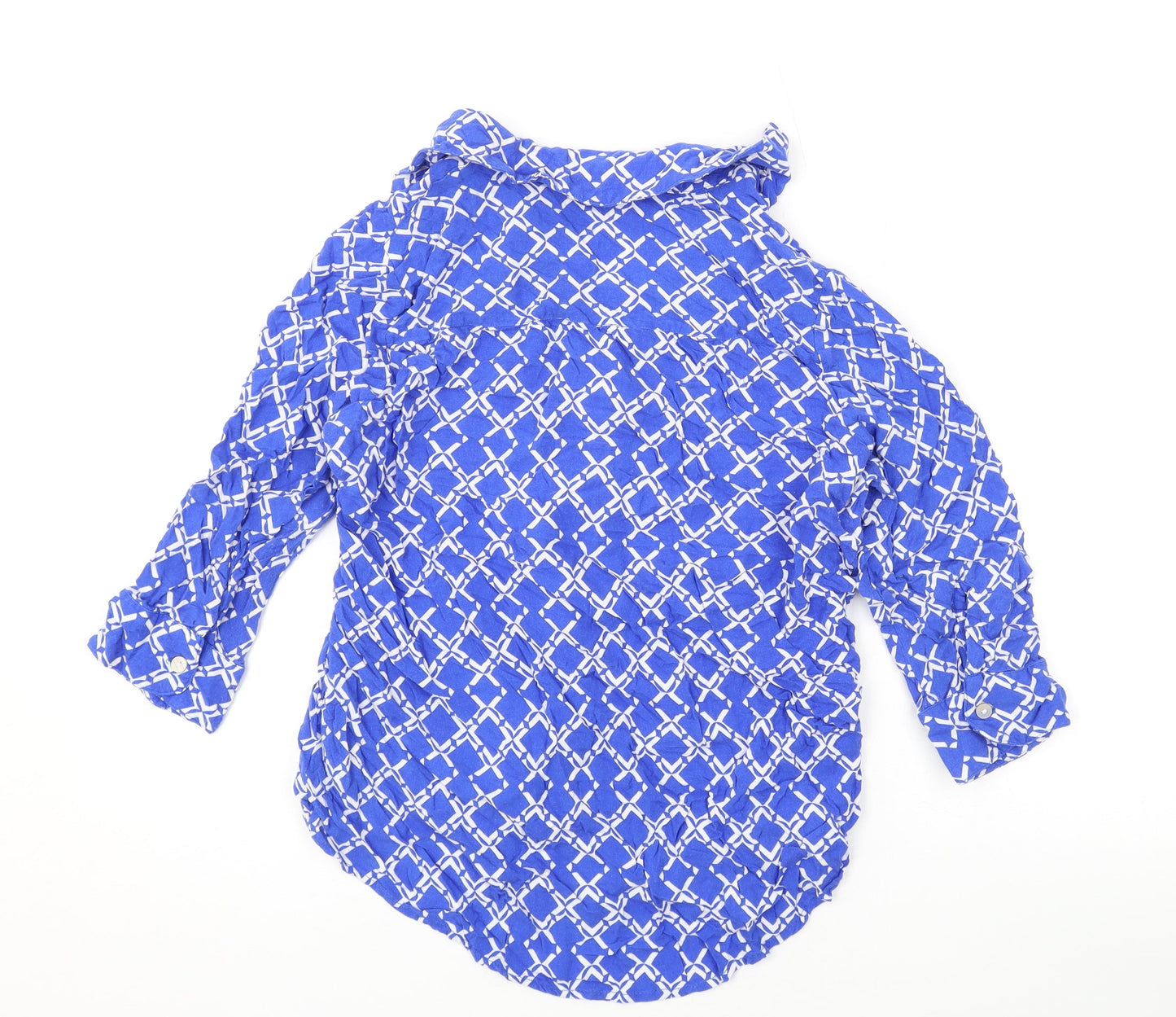 River Island Womens Blue Geometric Viscose Basic Button-Up Size 10 Collared