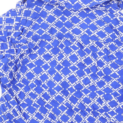 River Island Womens Blue Geometric Viscose Basic Button-Up Size 10 Collared
