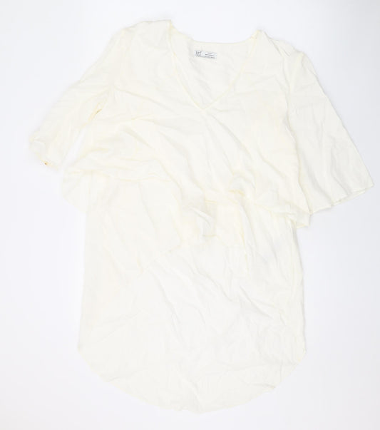 Zara Womens Ivory Lyocell Basic Blouse Size S V-Neck