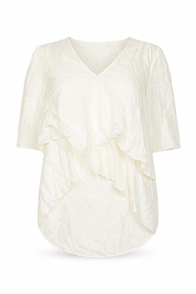 Zara Womens Ivory Lyocell Basic Blouse Size S V-Neck