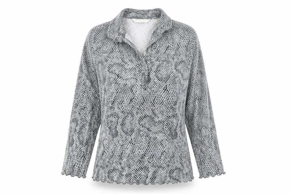 AMARANTO Womens Grey Animal Print Polyester Basic Blouse Size 12 Collared