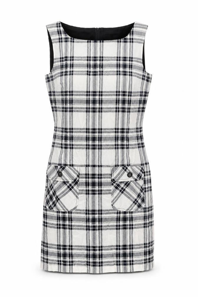 Dorothy Perkins Womens Ivory Plaid Polyester Tank Dress Size 12 Scoop Neck Pullover