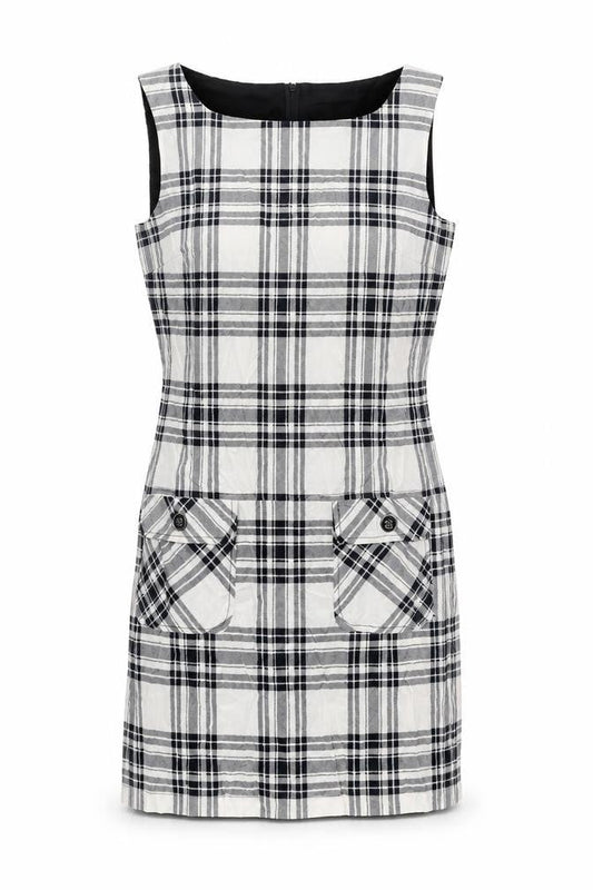 Dorothy Perkins Womens Ivory Plaid Polyester Tank Dress Size 12 Scoop Neck Pullover