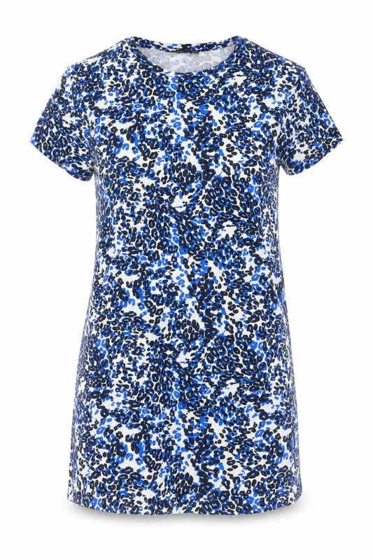 Marks & Spencer Womens Blue Animal Print Cotton T-Shirt Dress Size 12 Round Neck Pullover
