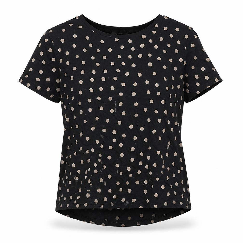 Zara Womens Black Polka Dot Cotton Basic T-Shirt Size S Round Neck