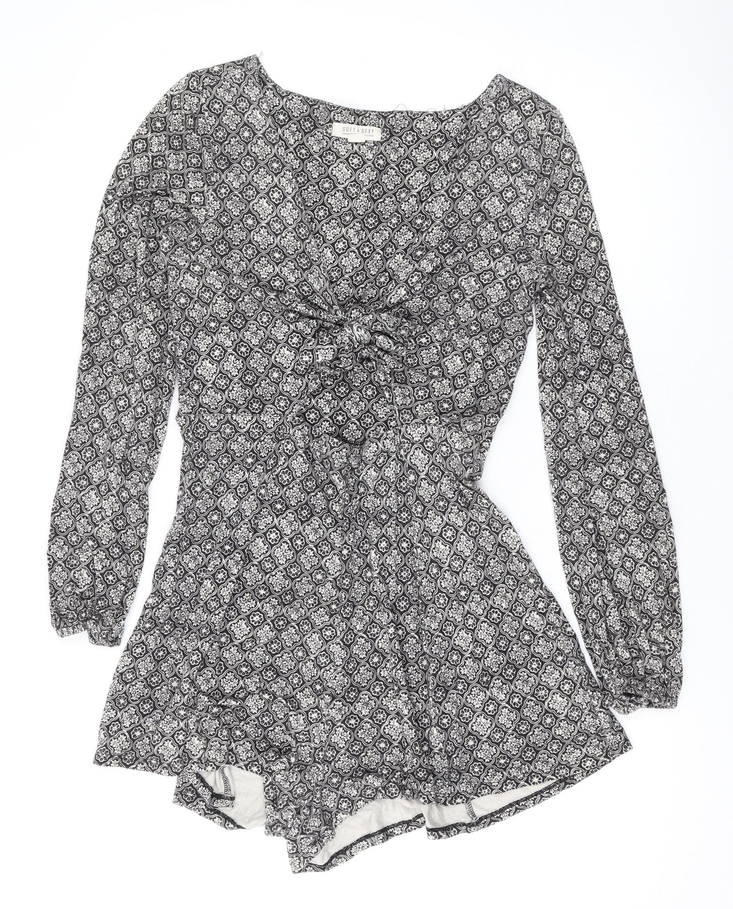 American Eagle Outfitters Womens Black Geometric Cotton Playsuit One-Piece Size M Pullover