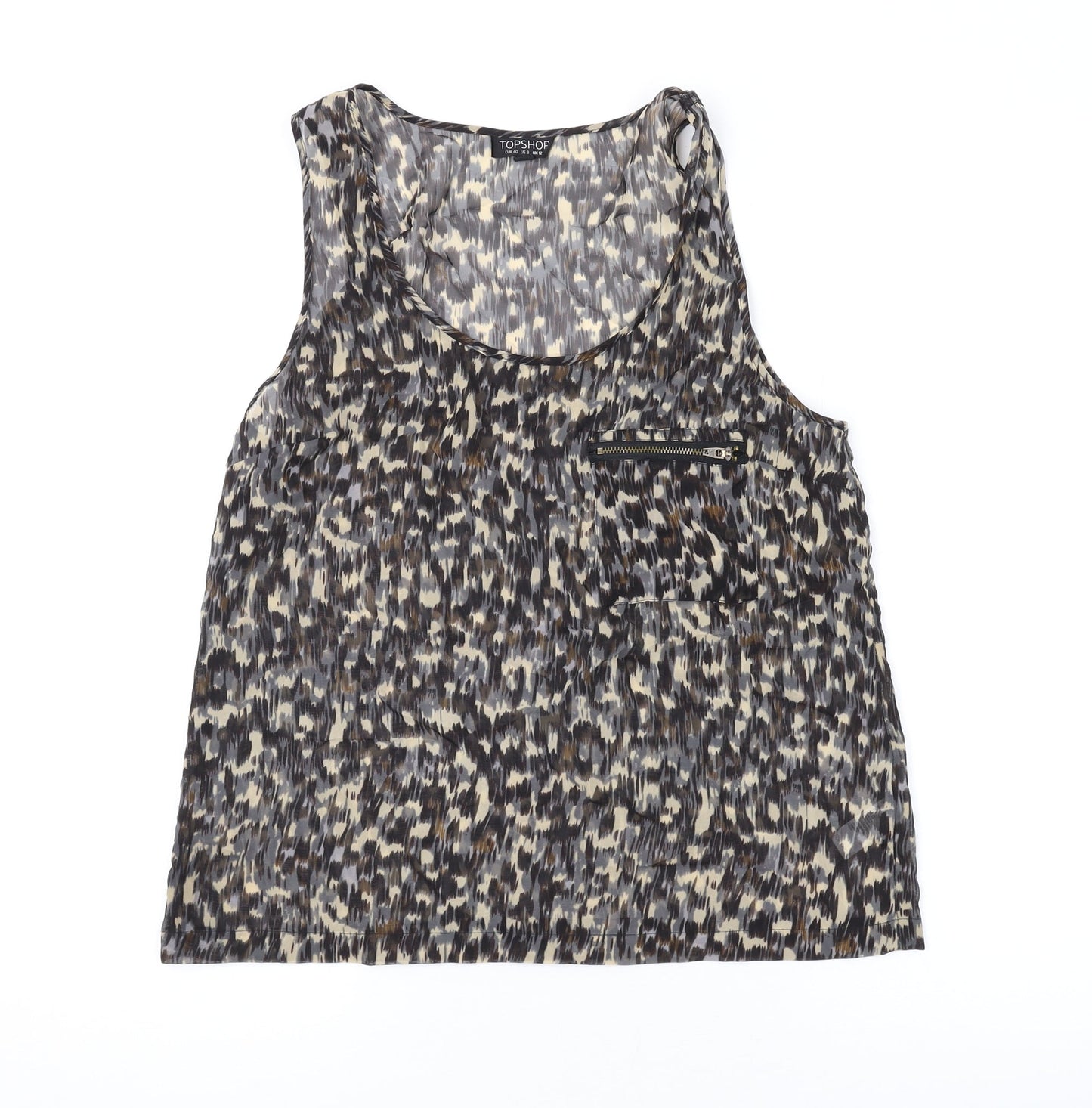 Topshop Womens Brown Geometric Polyester Basic Tank Size 12 Scoop Neck