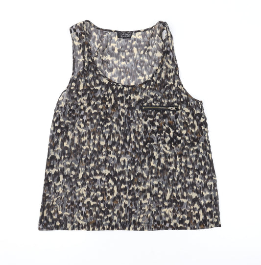 Topshop Womens Brown Geometric Polyester Basic Tank Size 12 Scoop Neck