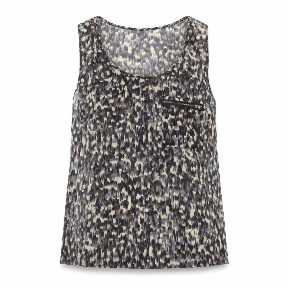 Topshop Womens Brown Geometric Polyester Basic Tank Size 12 Scoop Neck