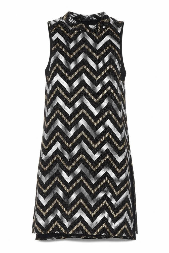 River Island Womens Multicoloured Geometric Nylon Tank Dress Size 10 Round Neck Pullover - Glitter