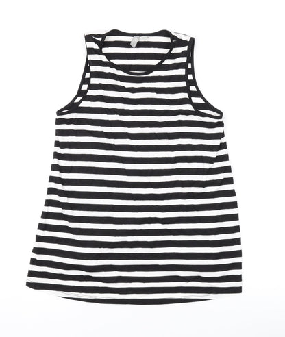 Additional front view of ASOS women’s black striped polyester basic tank, size UK 8, round neck