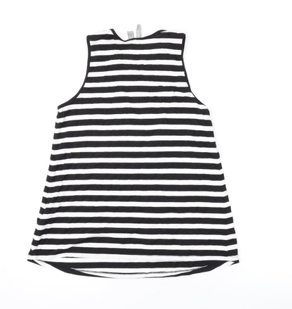 Back view of ASOS women’s black striped polyester basic tank, size UK 8, round neck