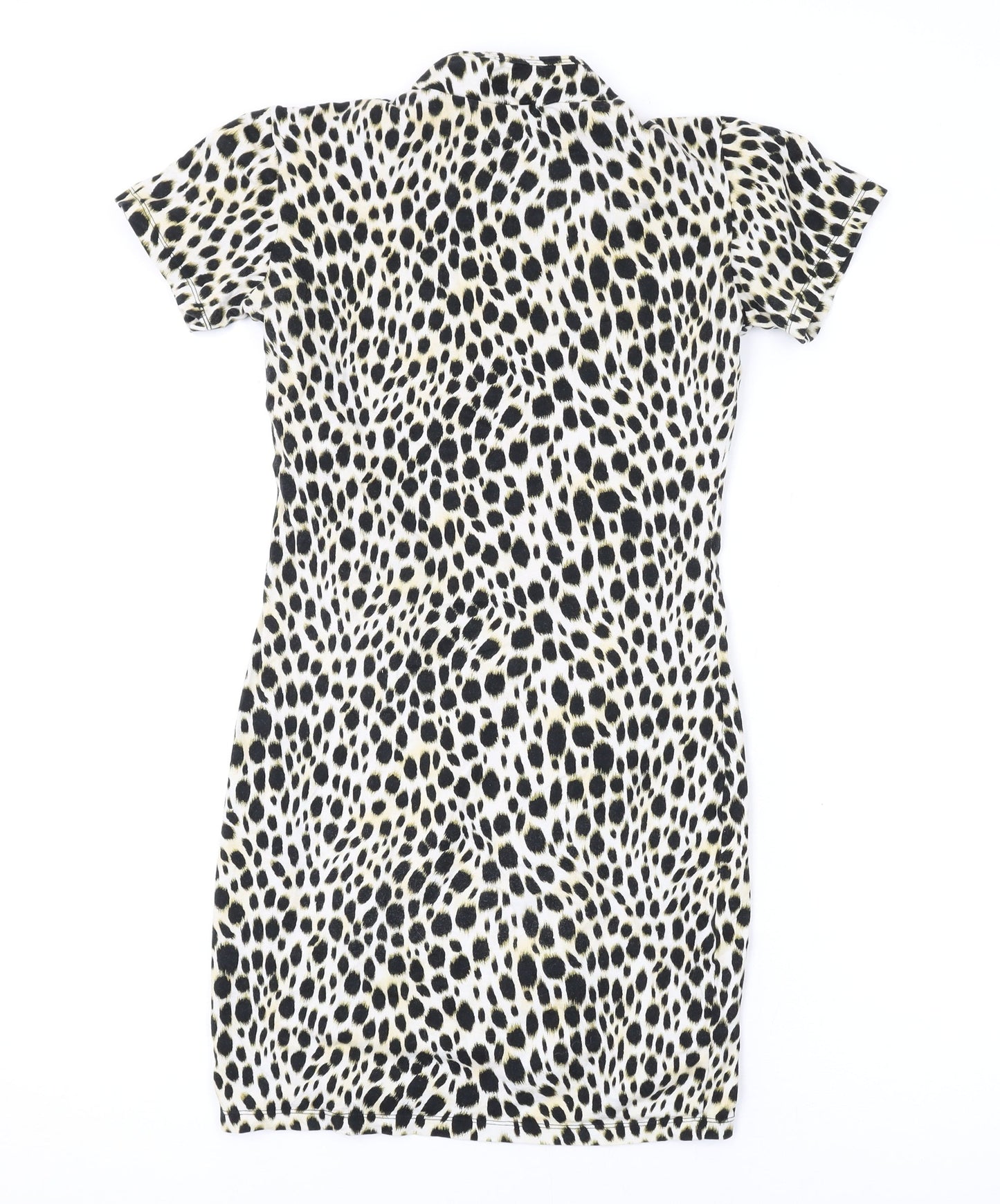 Motel Womens Brown Animal Print Cotton Bodycon Size XS Round Neck Button