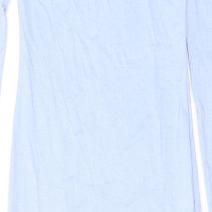 Brand and care label for Missguided women’s blue polyester maxi, size UK 8, square neck pullover