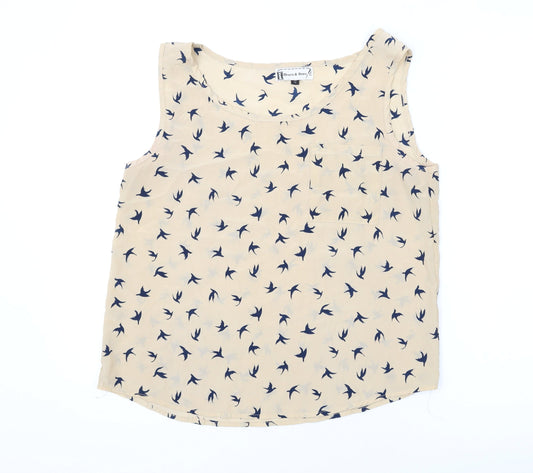 Hearts & Bows Womens Beige Geometric Polyester Basic Tank Size 12 Scoop Neck - Birds