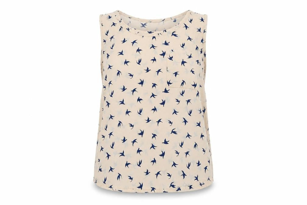 Hearts & Bows Womens Beige Geometric Polyester Basic Tank Size 12 Scoop Neck - Birds