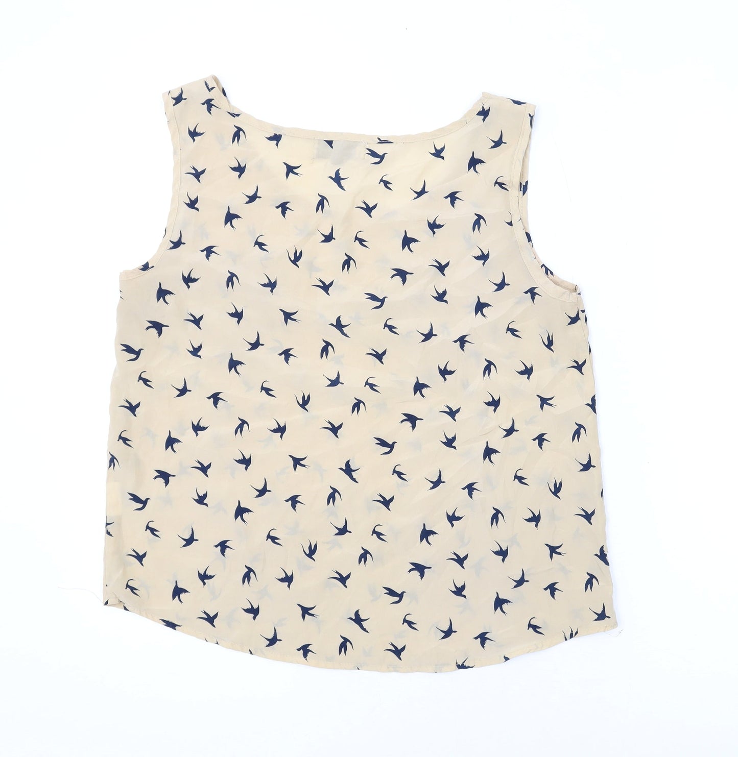 Hearts & Bows Womens Beige Geometric Polyester Basic Tank Size 12 Scoop Neck - Birds