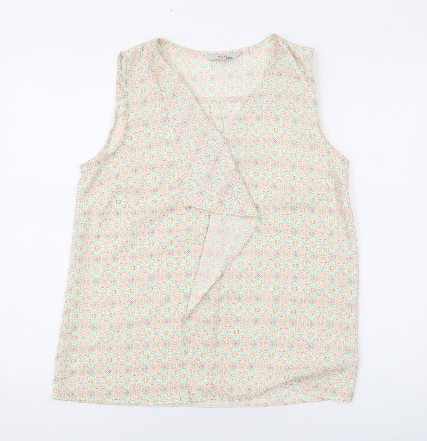 NEXT Womens Green Geometric Polyester Basic Tank Size 12 V-Neck