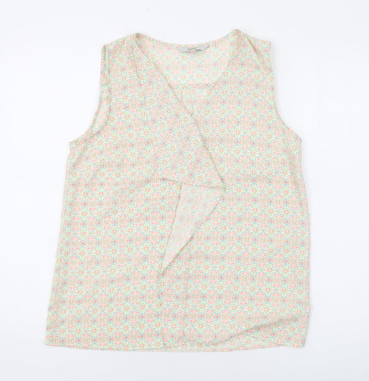 NEXT Womens Green Geometric Polyester Basic Tank Size 12 V-Neck