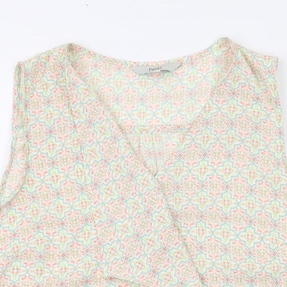 Next Womens Green Geometric Polyester Basic Tank Size 12 V-Neck