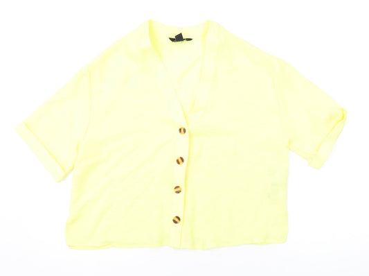 New Look Womens Yellow Polyester Basic Button-Up Size 10 V-Neck
